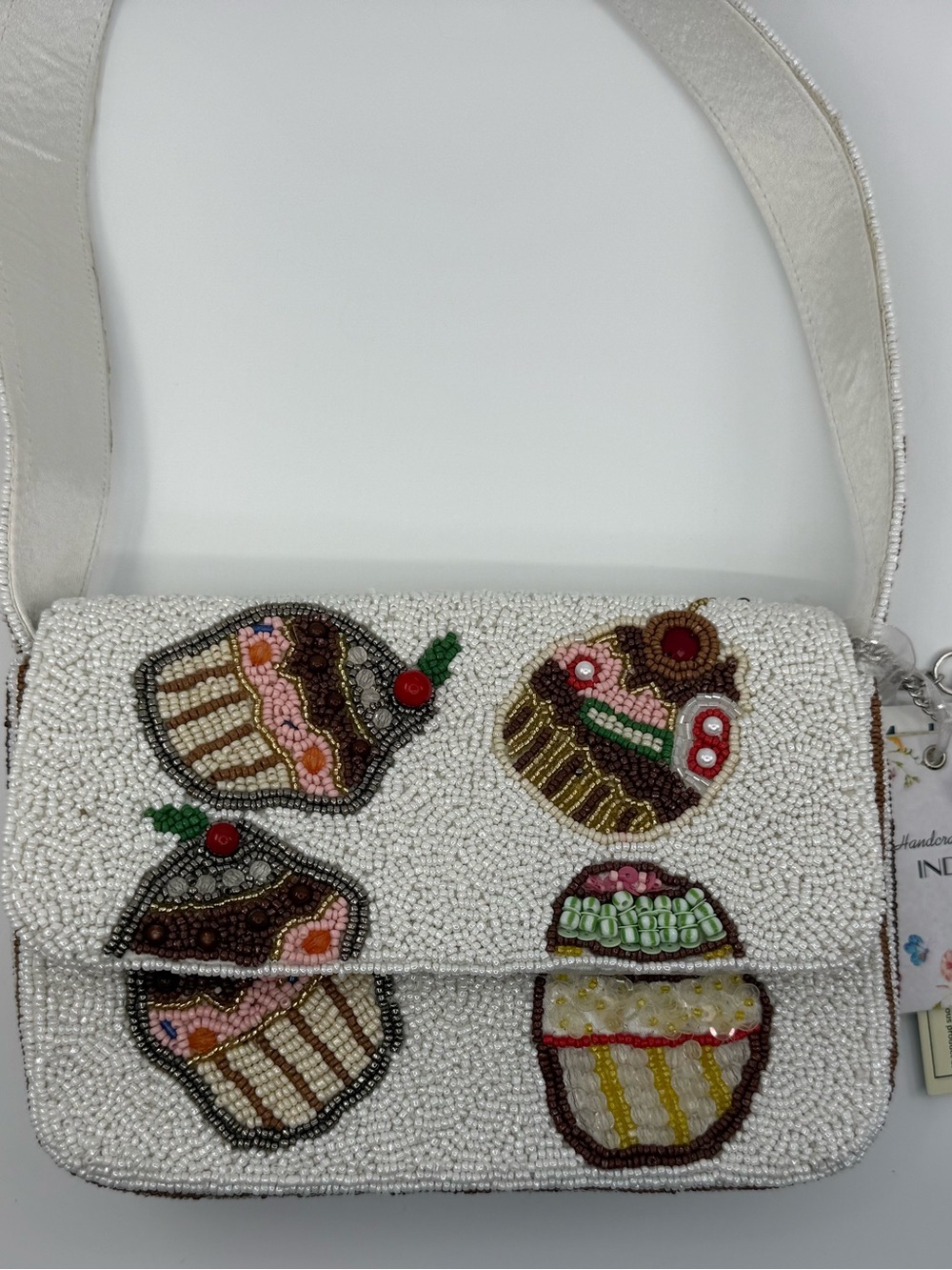 Beaded Cupcake Crossbody Bag - White